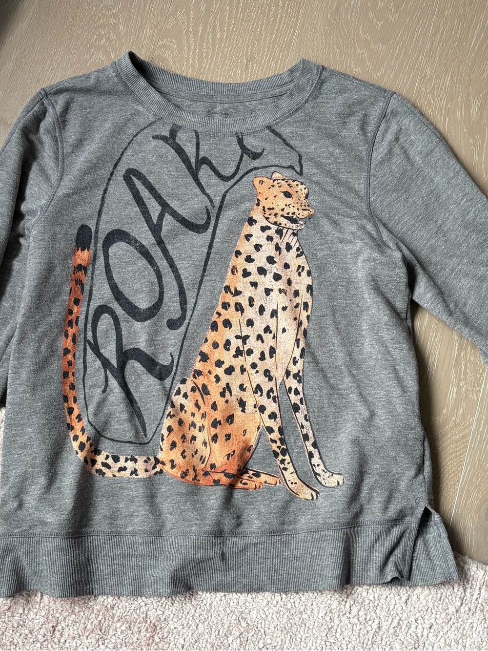 Anthropologie Grey Graphic Cheetah Sweatshirt